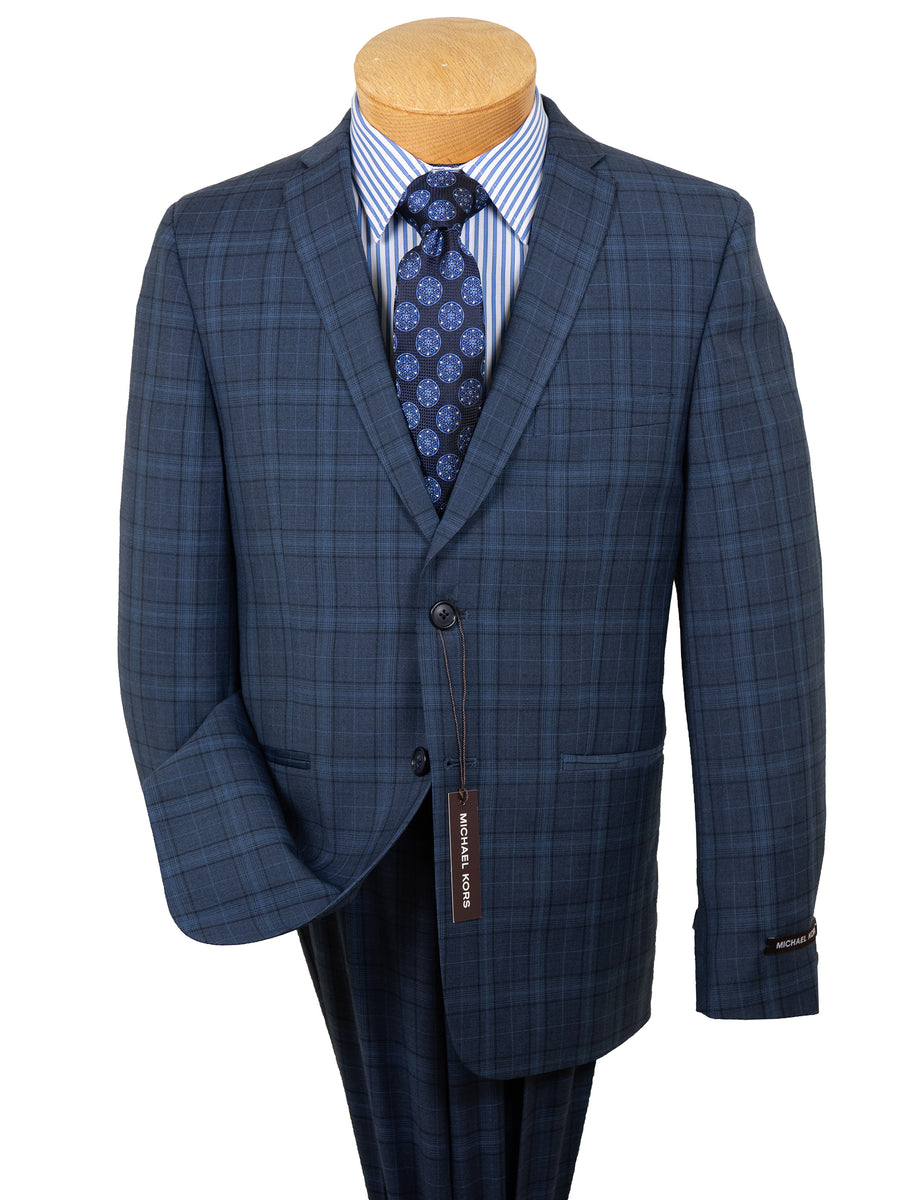Michael Kors 28658 100% Wool Boy's Skinny Fit Suit - Plaid - Medium Blue