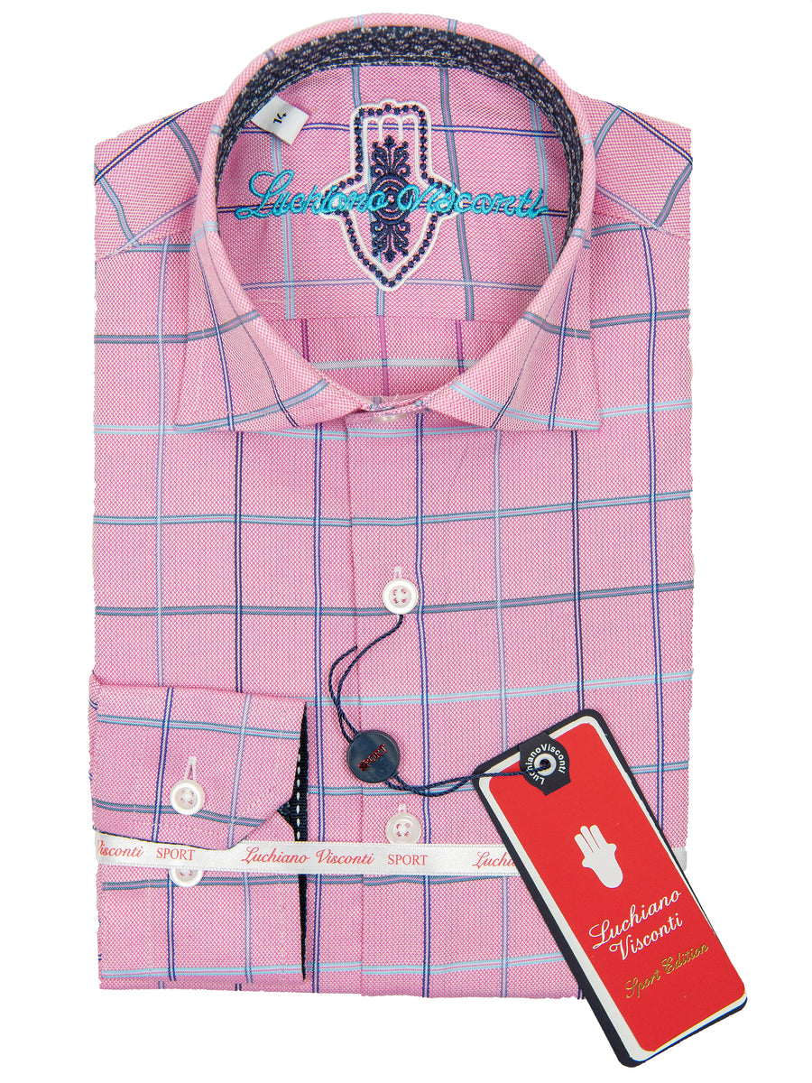 Luchiano Visconti 28726 Boy's Sport Shirt - Plaid - Pink