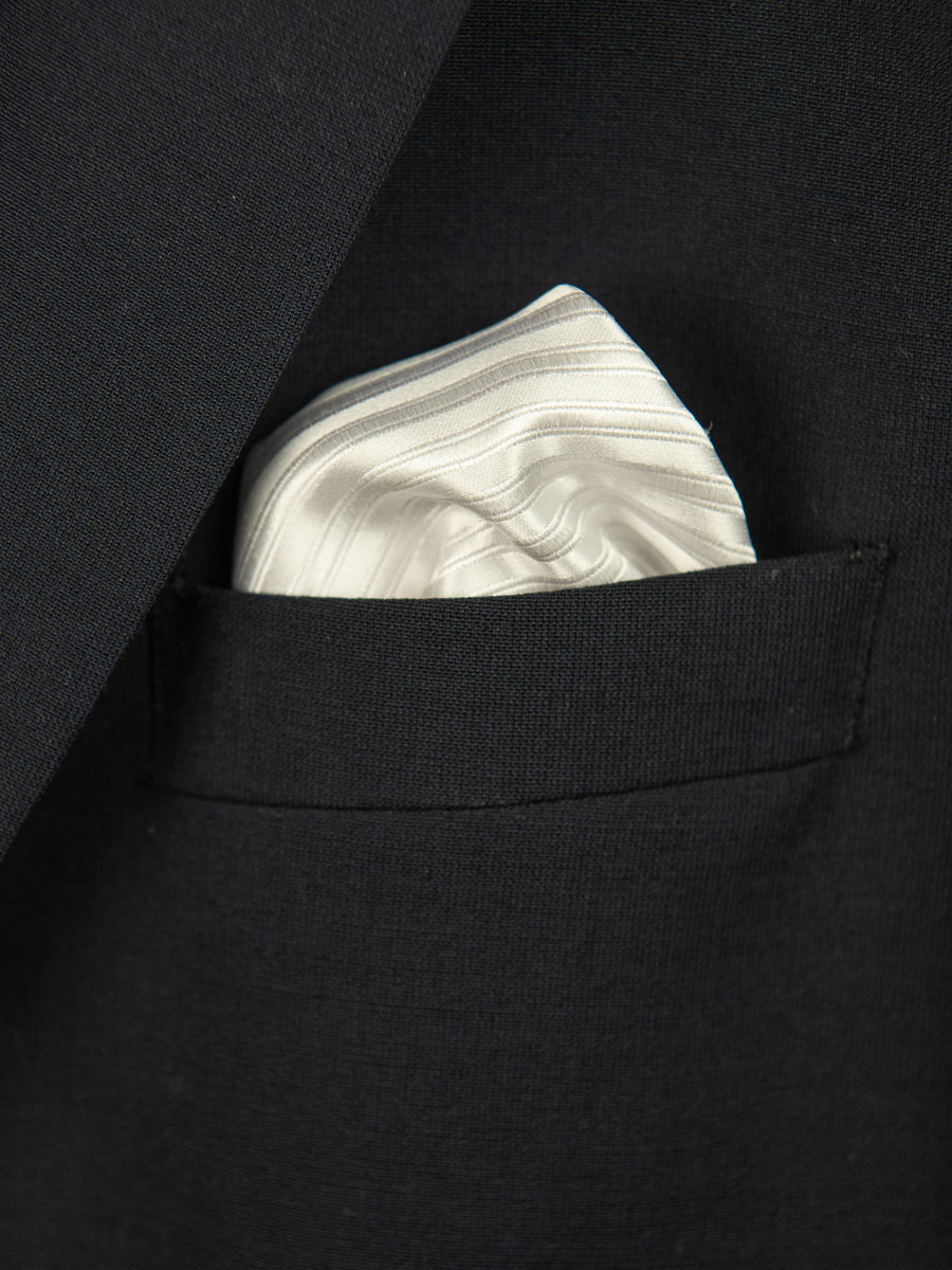 Boy's 28801PS 100% Silk Pocket Square- Tonal Stripe-White