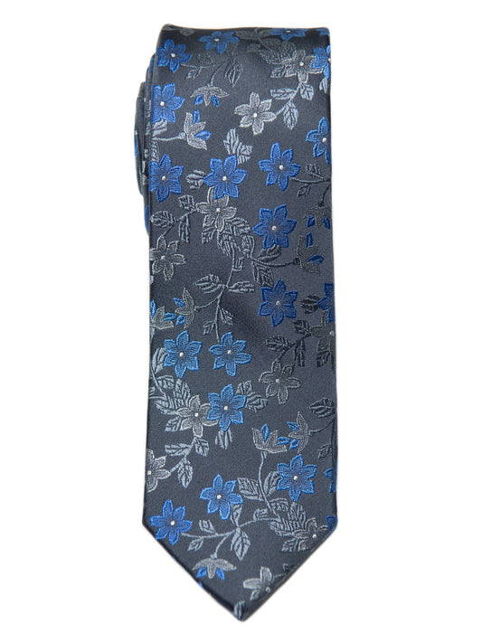 Heritage House 28811 100% Silk Boy's Tie - Floral - Grey/Blue