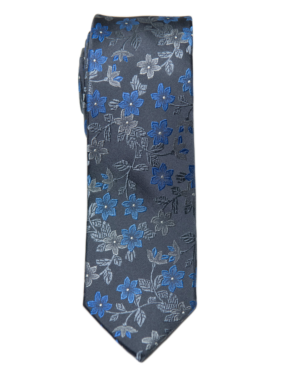 Heritage House 28811 100% Silk Boy's Tie - Floral - Grey/Blue