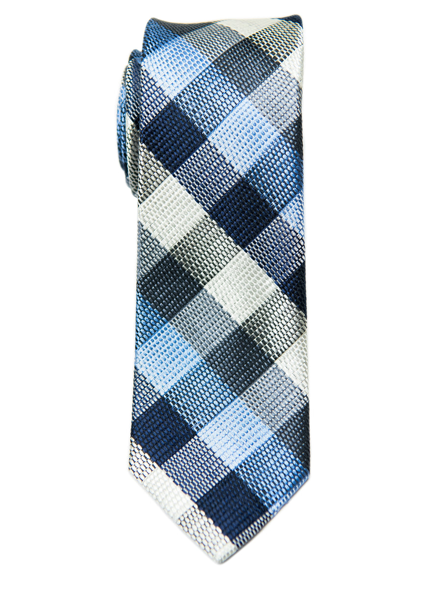 Heritage House 28857 100% Silk Boy's Tie - Plaid- Grey/Blue