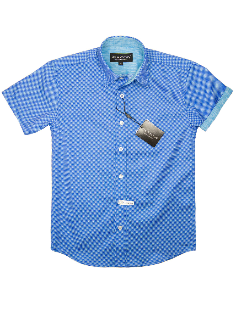 Leo & Zachary 28906 Boy's Short Sleeve Sport Shirt-Blue-Dot
