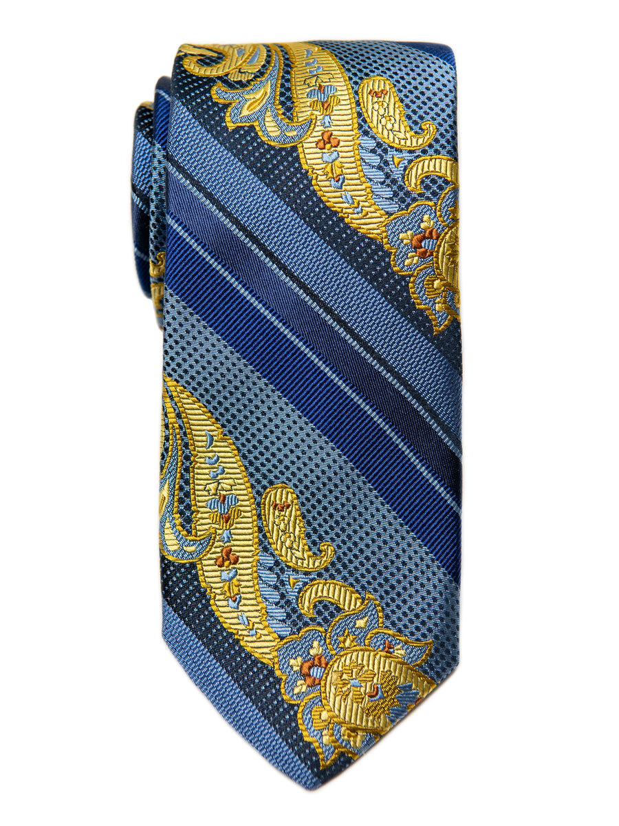 Dion 29181 Boy's Tie- Blue/Yellow- Paisley Stripe