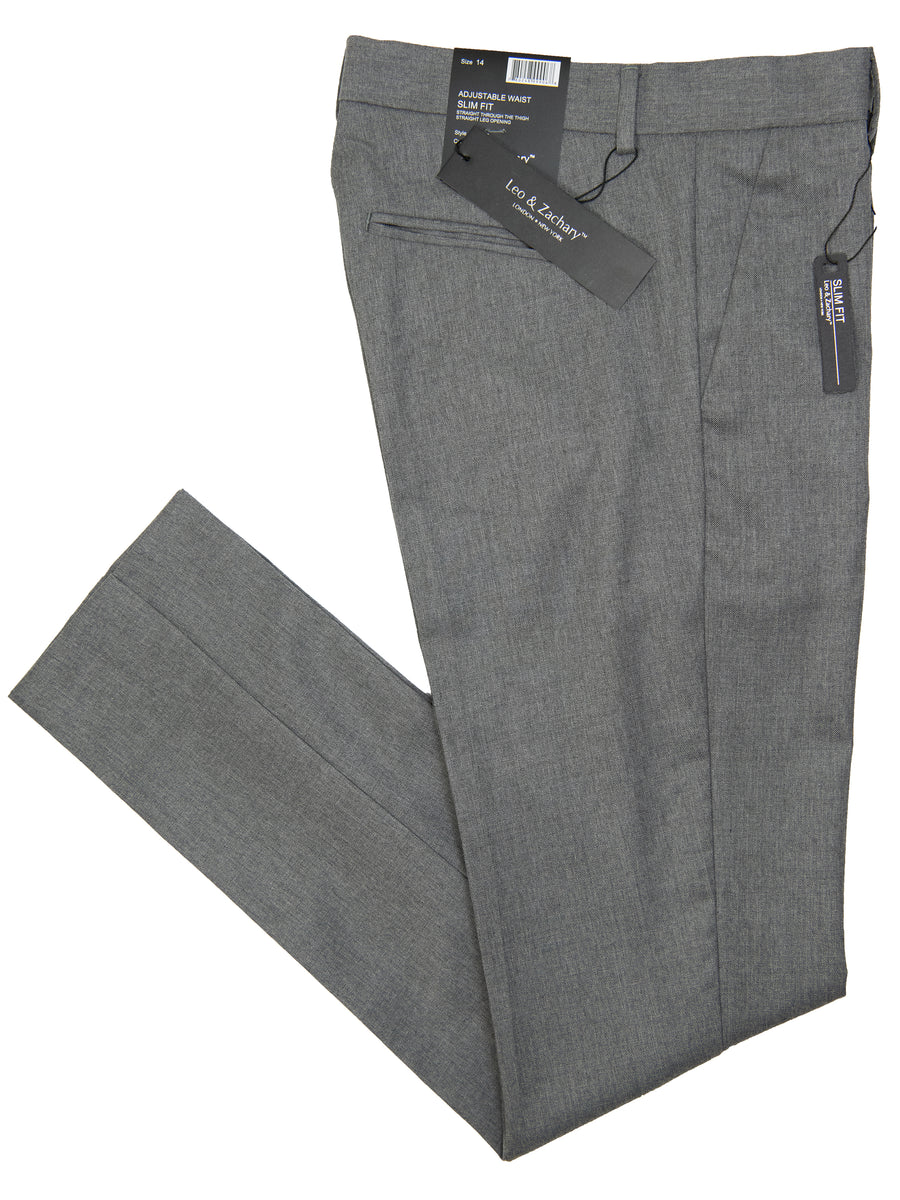 Leo & Zachary 29364 Boy's Dress Pant- Solid Gab -Mid Grey