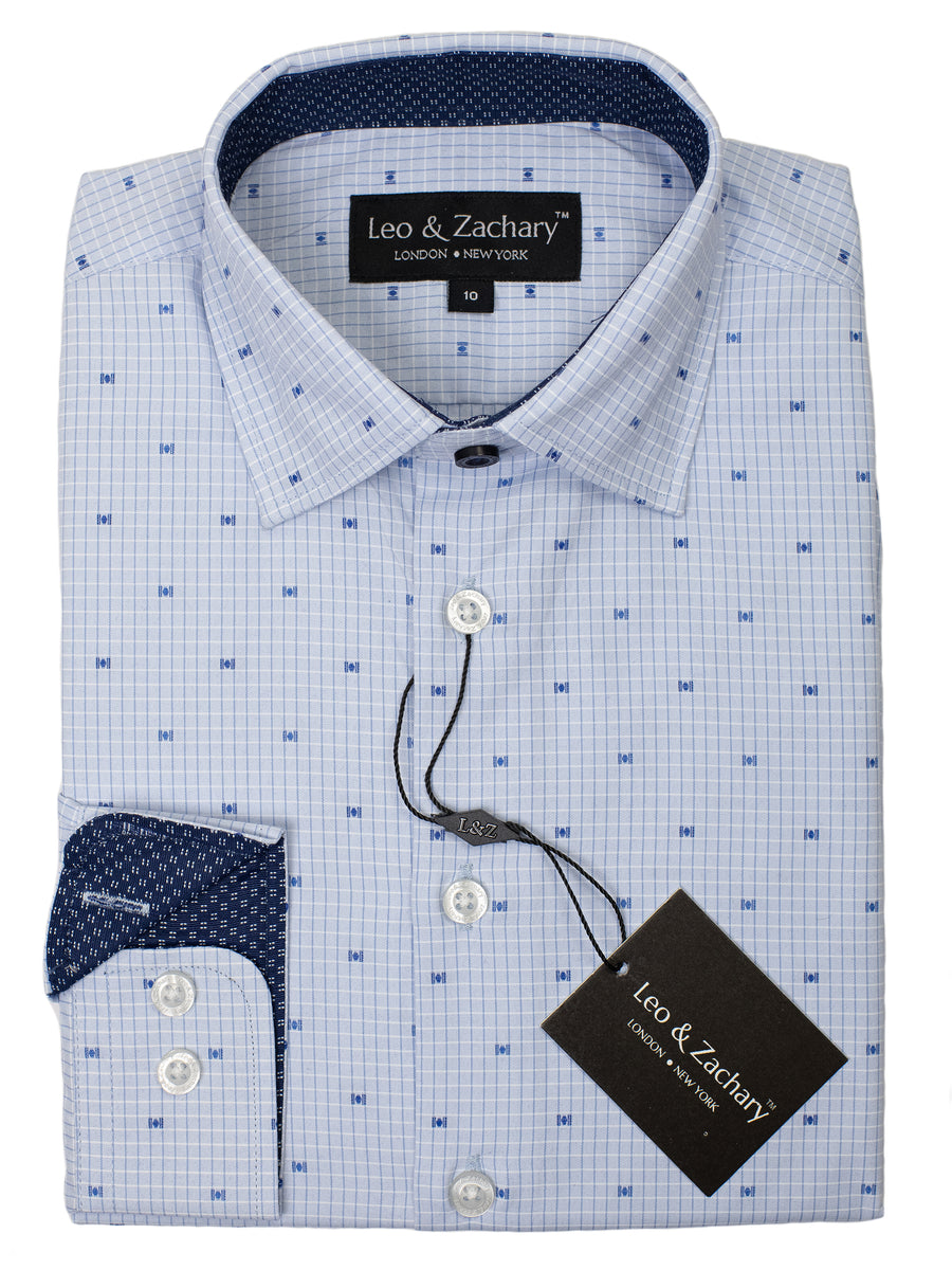 Leo & Zachary 29418 Boy's Dress Shirt- Dot-Blue/Navy