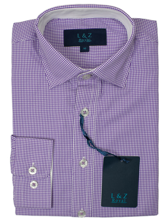 Leo & Zachary 29448 Boy's Dress Shirt- Check - Grape