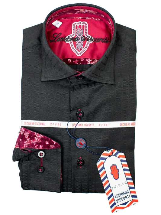 Luchiano Visconti 29590 Boy's Sport Shirt - Tonal Weave- Black