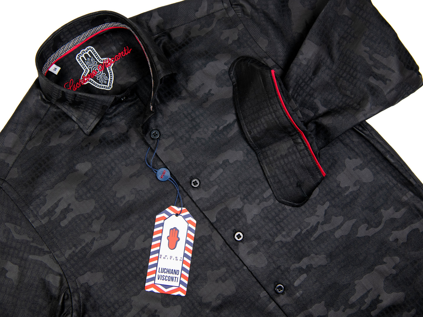 Luchiano Visconti 29610 Boy's Sport Shirt - Camo Weave- Black