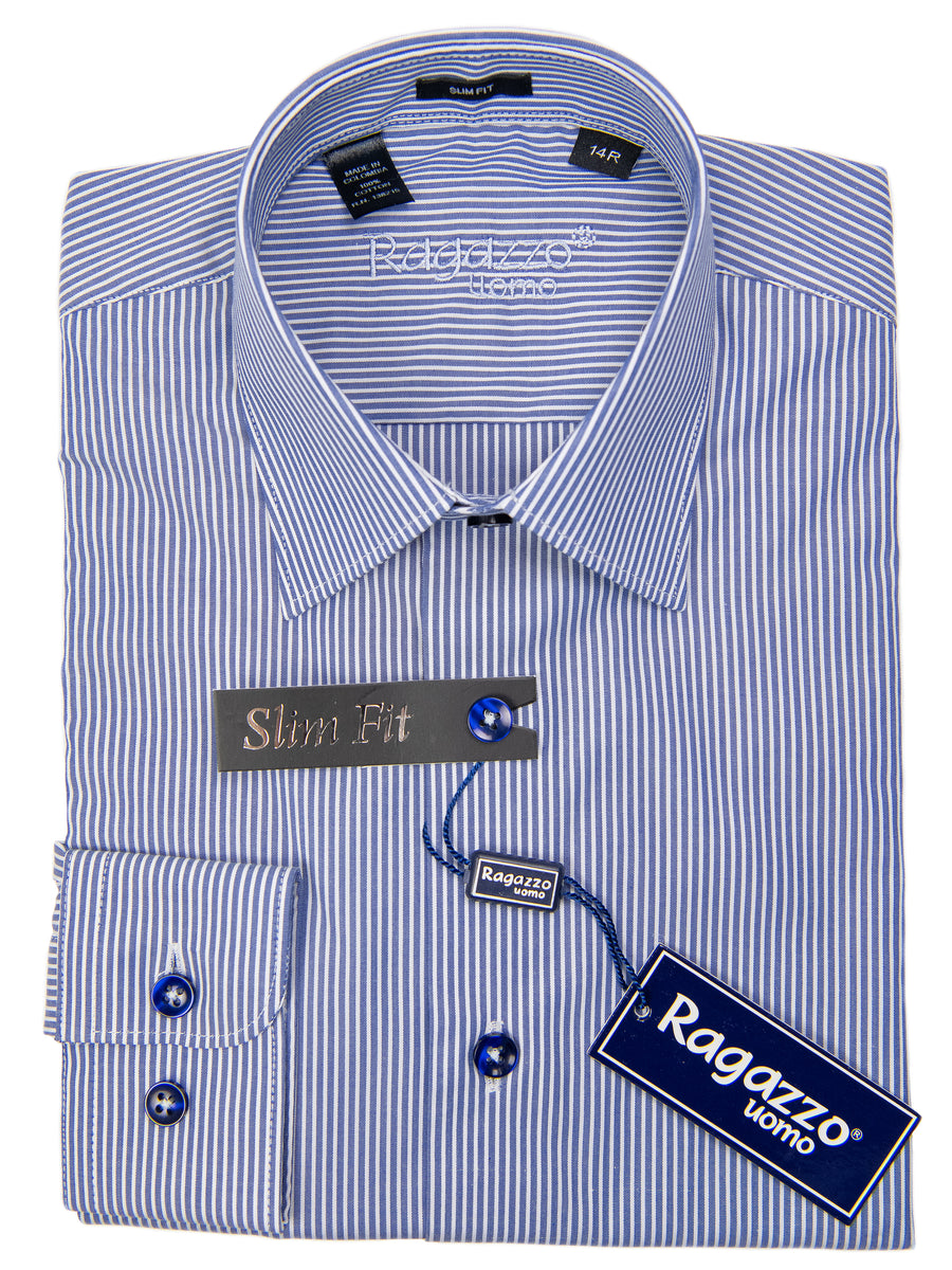 Ragazzo 29812 Boy's Dress Shirt - Slim Fit - Stripe- Royal