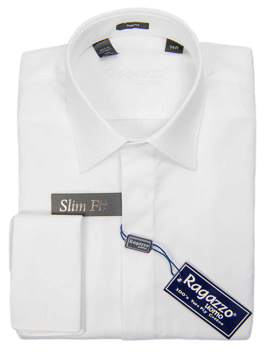 Ragazzo 29820 Boy's Dress Shirt - French Cuff - Slim Fit - Box Weave - White