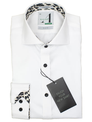 Alviso 29850 Boy's Slim Fit Dress Shirt - Solid Broadcloth - White - Contrast Collar/Cuff