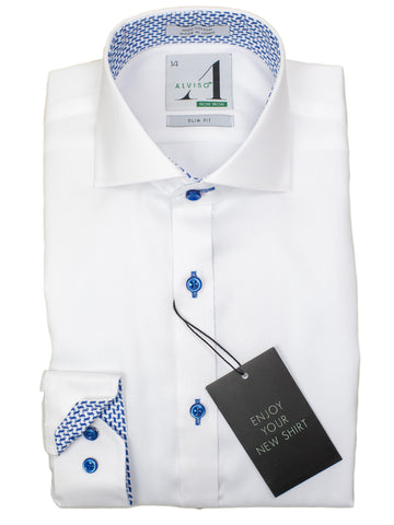 Alviso 29857 Boy's Slim Fit Dress Shirt - Solid Broadcloth - White - Contrast Collar/Cuff