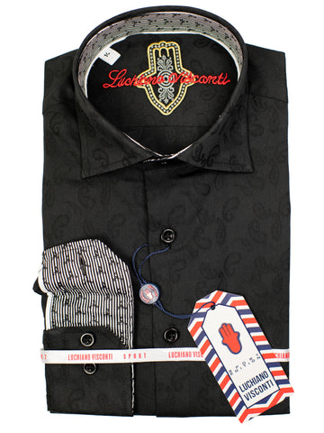 Luchiano Visconti Boy's Sport Shirt 30117 - Tonal Paisley - Black