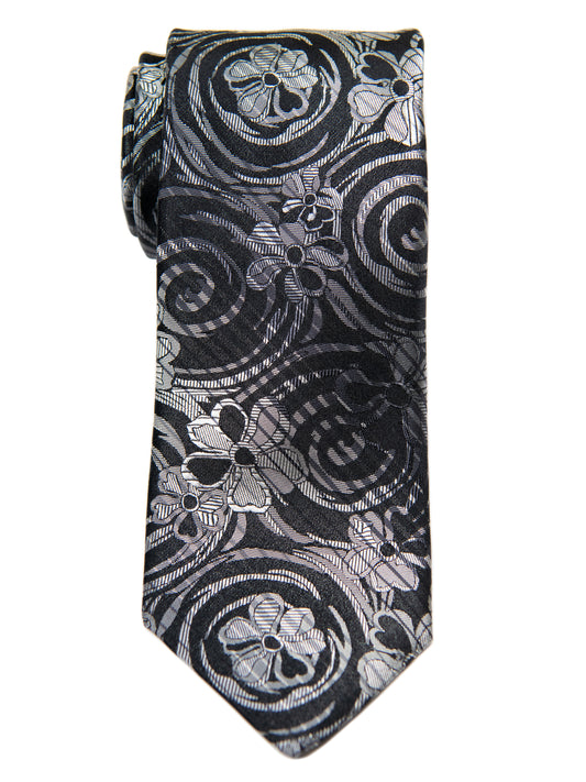 Dion 30228 Boy's Tie- Black/Grey- Flower