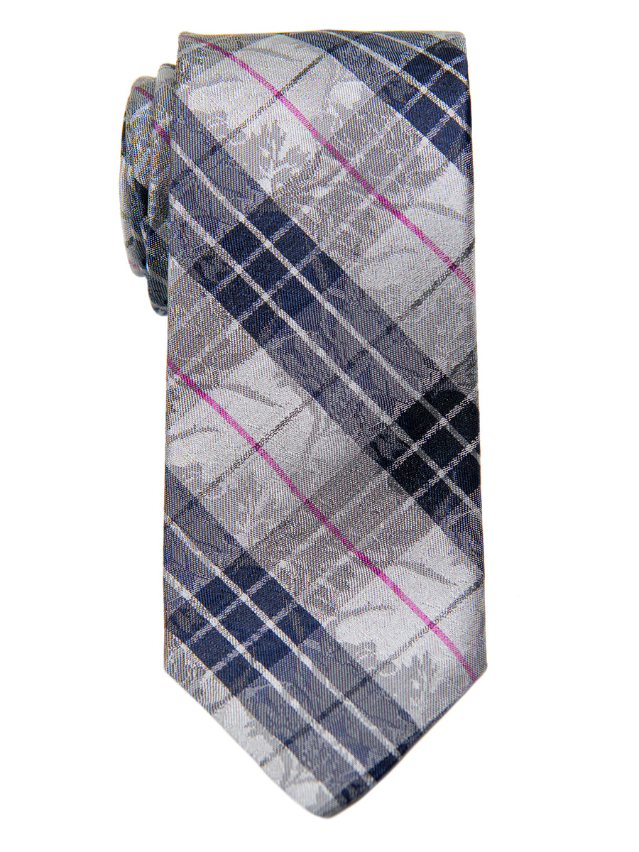Dion 30240 Boy's Tie- Grey/Pink - Plaid