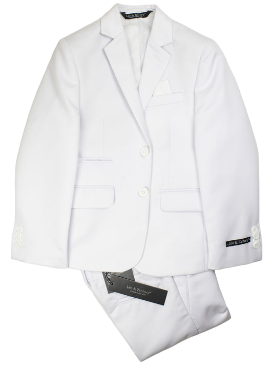 Leo & Zachary 30373 Boy's Skinny Fit Vested Suit - Solid - White