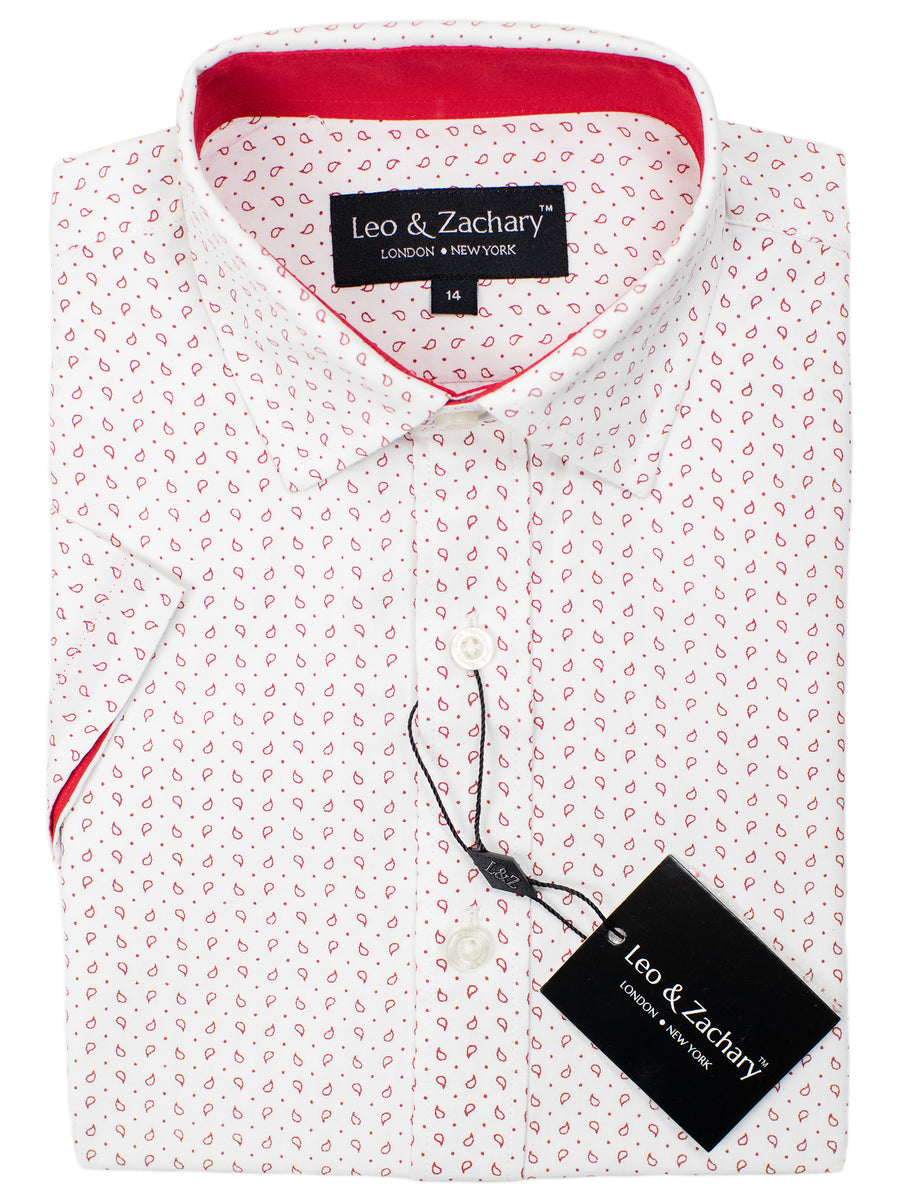 Leo & Zachary 30556 Boy's Short Sleeve Sport Shirt-White/Red