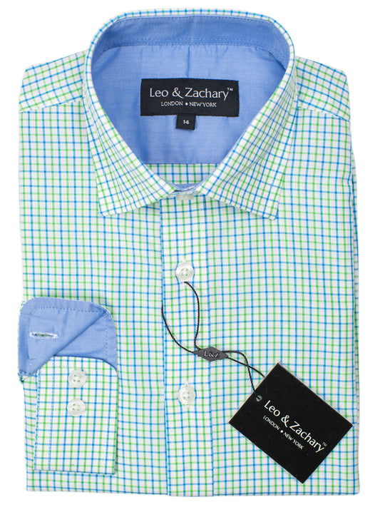 Leo & Zachary 30577 Boy's Sport Shirt- Plaid - Blue/Green