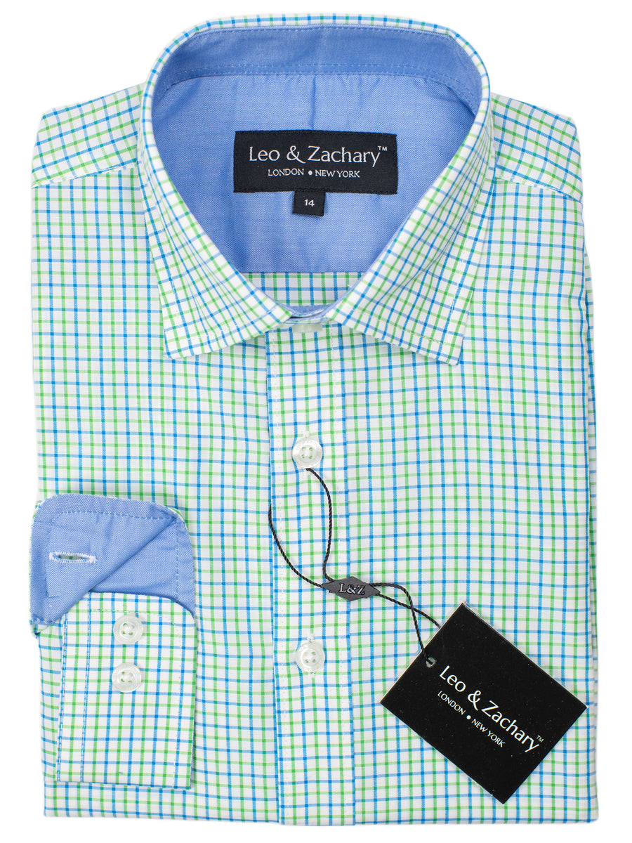 Leo & Zachary 30577 Boy's Sport Shirt- Plaid - Blue/Green
