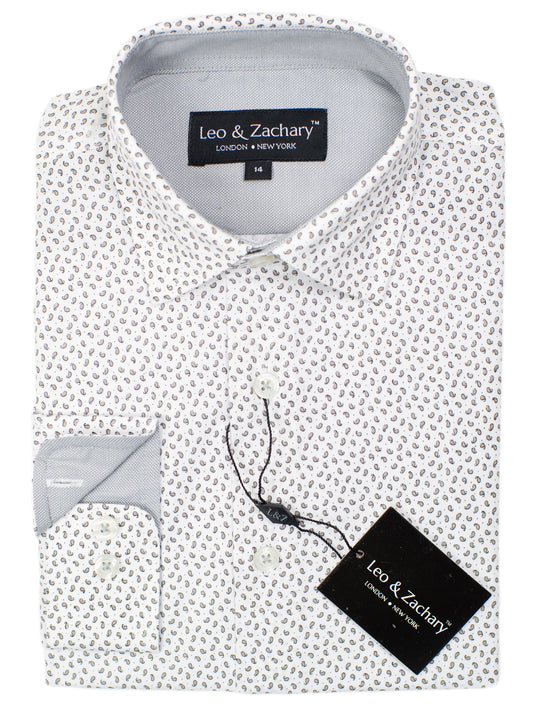Leo & Zachary 30584 Boy's Sport Shirt- Teardrops - White/Grey