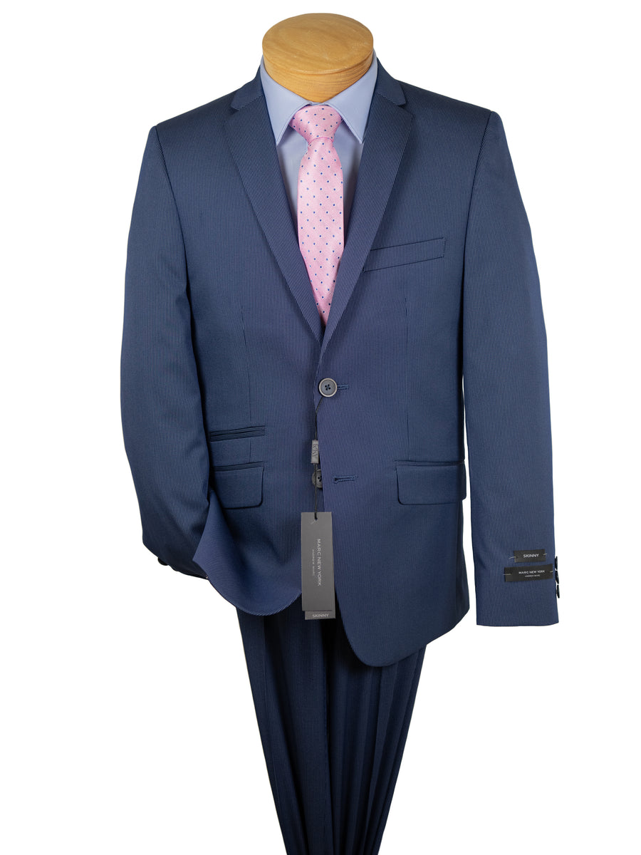 Andrew Marc 30831 Boy's Skinny Fit Suit - Stripe - Blue