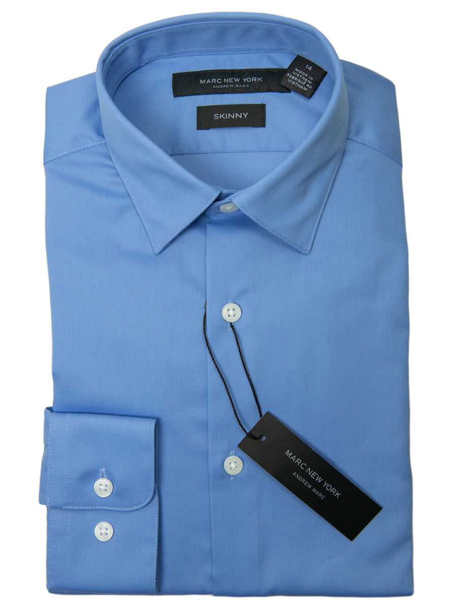 Andrew Marc 30845 Boy's Skinny Fit Dress Shirt - Solid - Blue