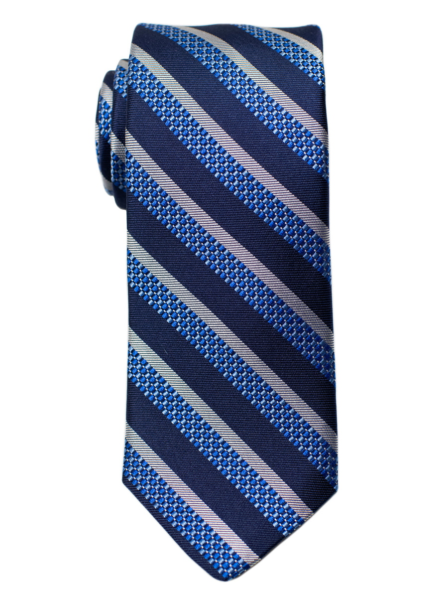 Dion 31254 Boy's Tie- Stripe - Navy/Blue/Silver