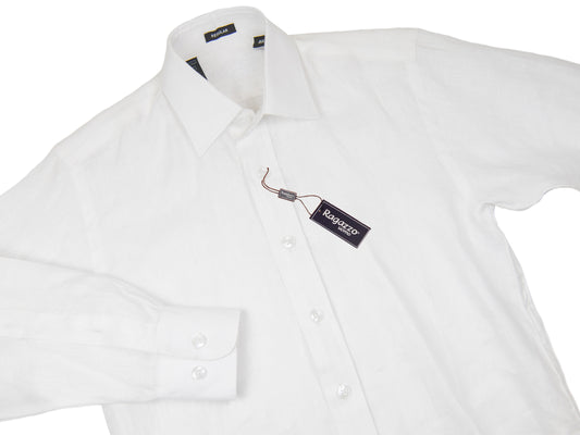 Ragazzo 31325 Boy's Long Sleeve Sport Shirt - Linen - White - Conventional Placket