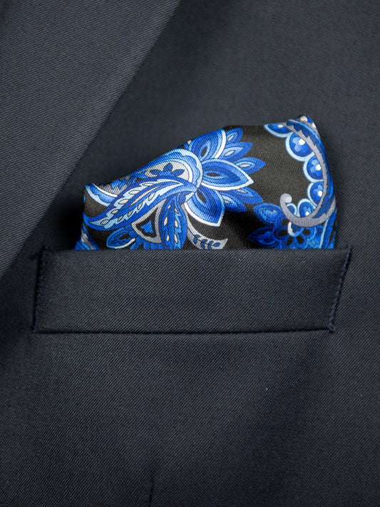 Boy's Pocket Square 31460 Paisley - Navy/Black