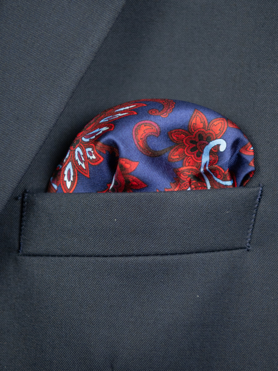 Boy's Pocket Square 31461 Paisley - Red/Navy