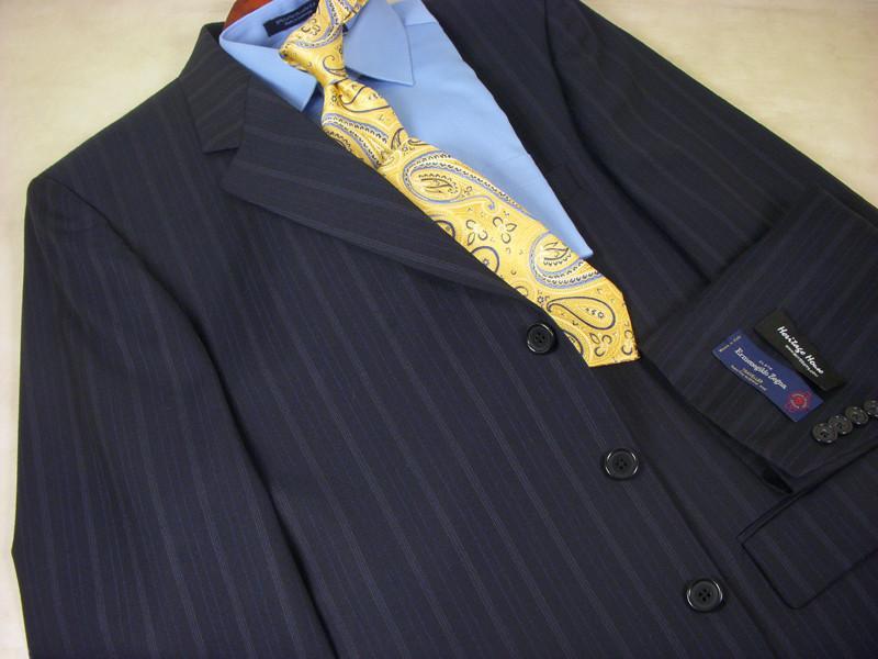 Vitali 315 100% Wool Boy's Suit - Stripe - Navy