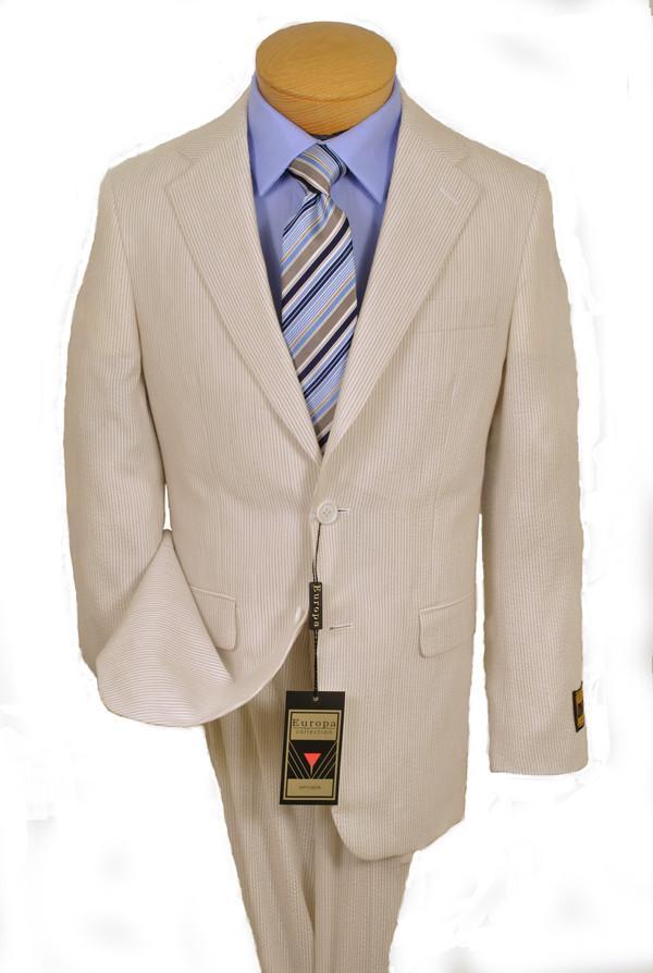 Europa 3198 2B 100% Cotton Boy's Suit Separates Jacket - Seersucker - Khaki