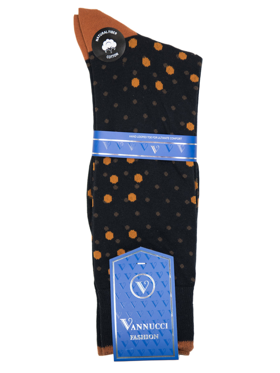 Vannucci Men's Socks 32477- Polka Dots - Black/Orange