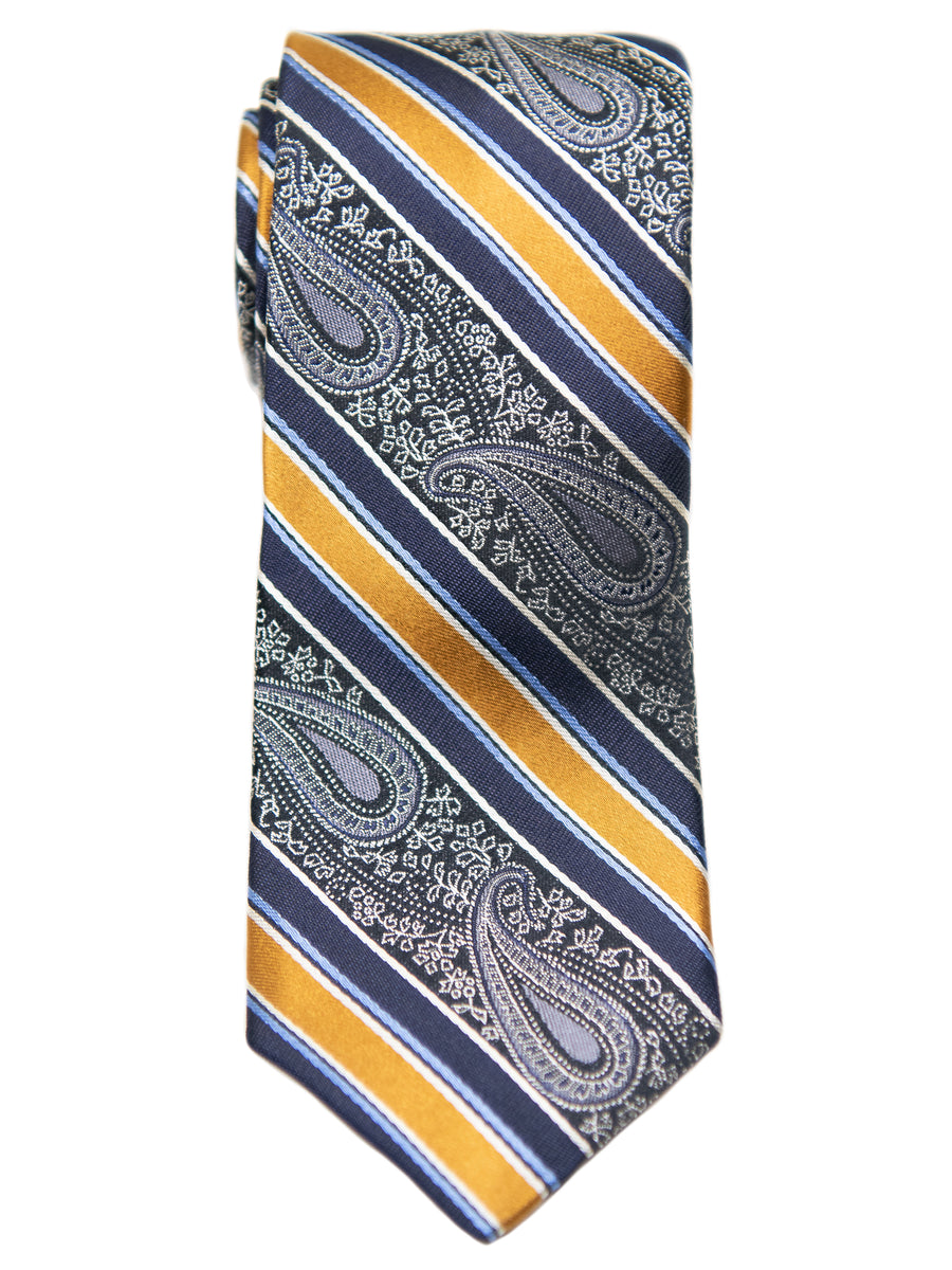 Dion  Boy's Tie 32650 - Paisley Stripe - Navy/Yellow