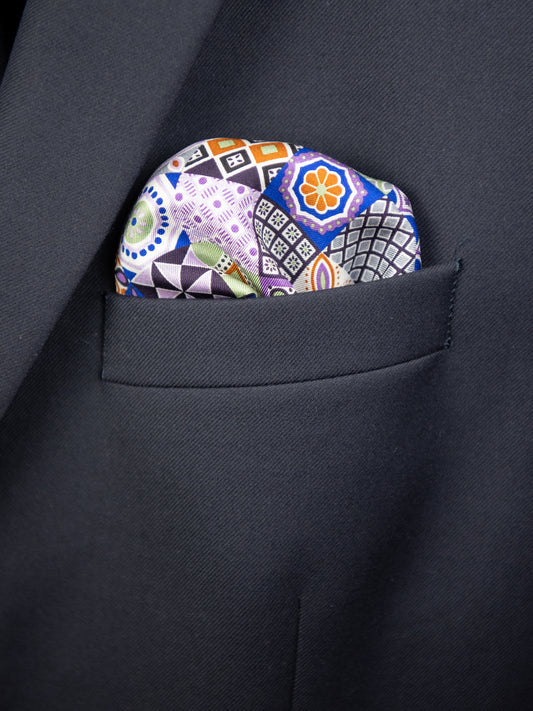 Heritage House Pocket Square 32723 - Patchwork - Purple/Navy