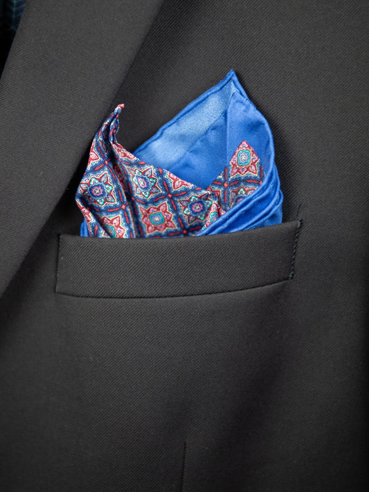 Heritage House Pocket Square 32726 - Medallion - Blue/Red