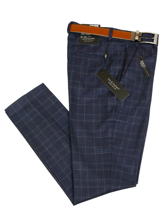 Leo & Zachary 33125 Boy's Dress Pants - Windowpane - Merino Blue