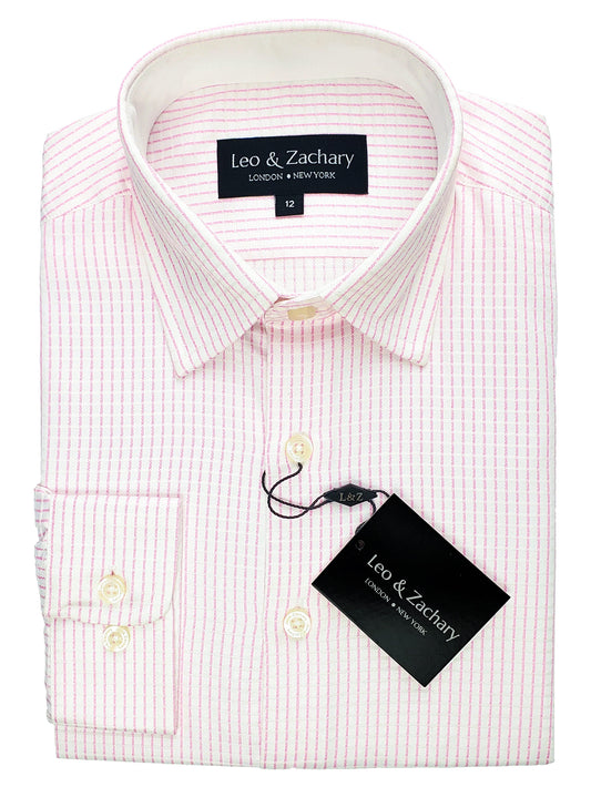 Leo & Zachary 33158 Boy's Dress Shirt- White/Rose- Check