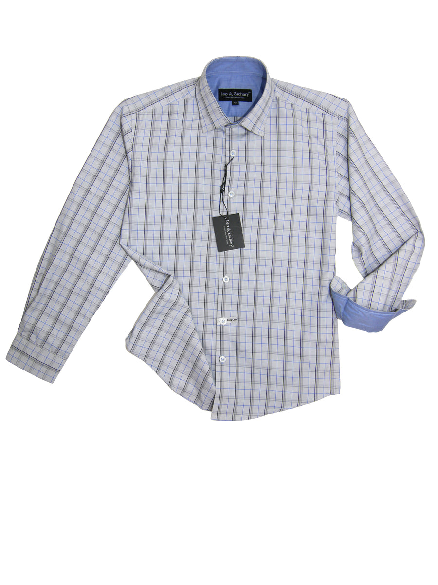 Leo & Zachary 33170 Boy's Dress Shirt- Grey/Blue- Plaid