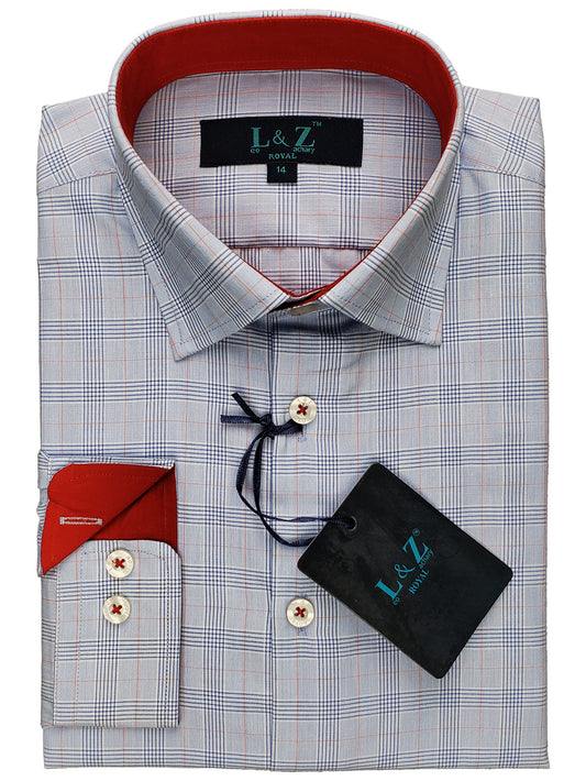 Leo & Zachary 33176 Boy's Dress Shirt- Blue- Plaid