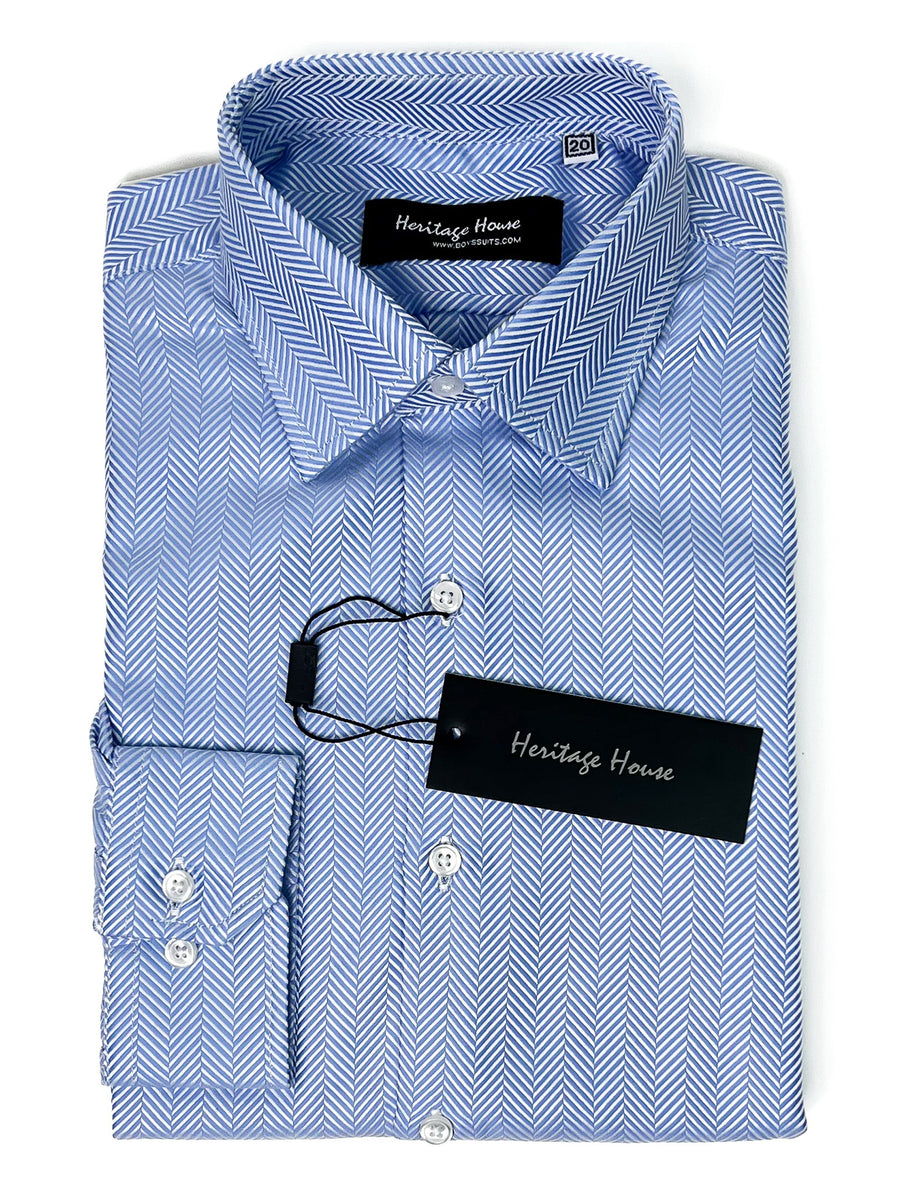 Heritage House 33359 Boy's Dress Shirt - Herringbone - Sky Blue