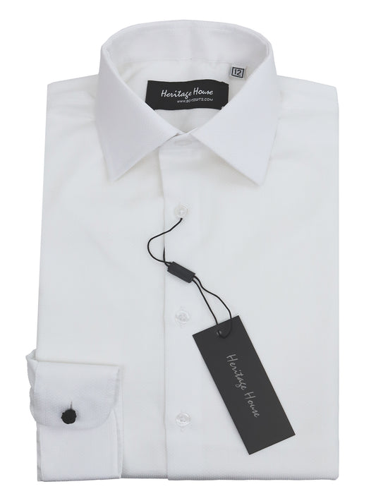 Heritage House 33383 Boy's Dress Shirt - Convertible Cuff - Basketweave - White
