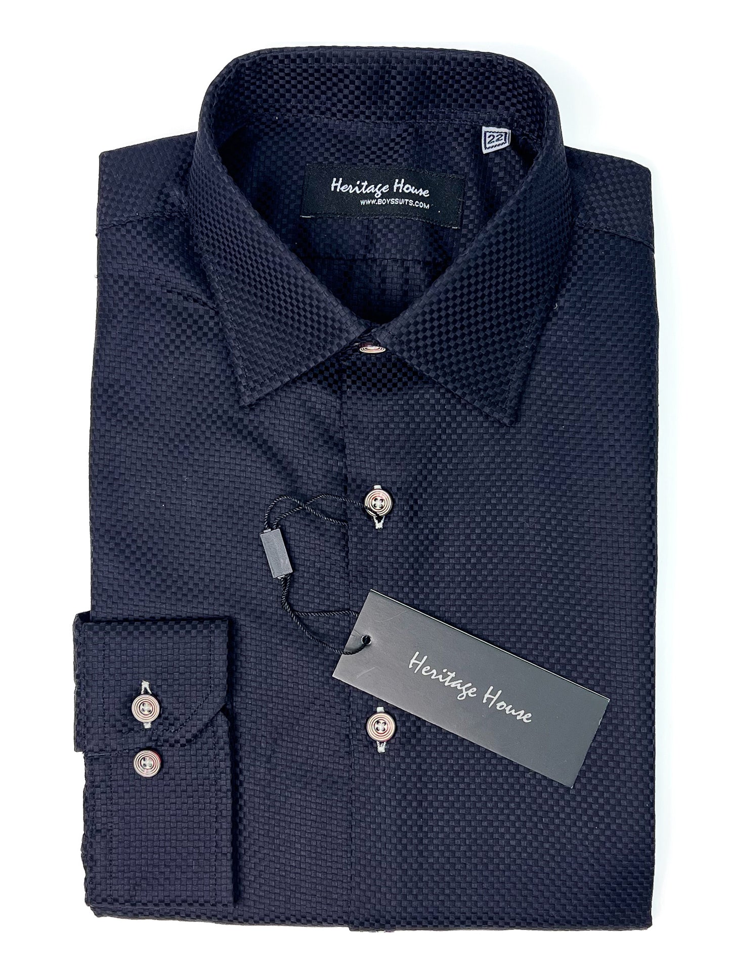 Heritage House 33404 Boy's Dress Shirt - Tonal Basketweave - Black