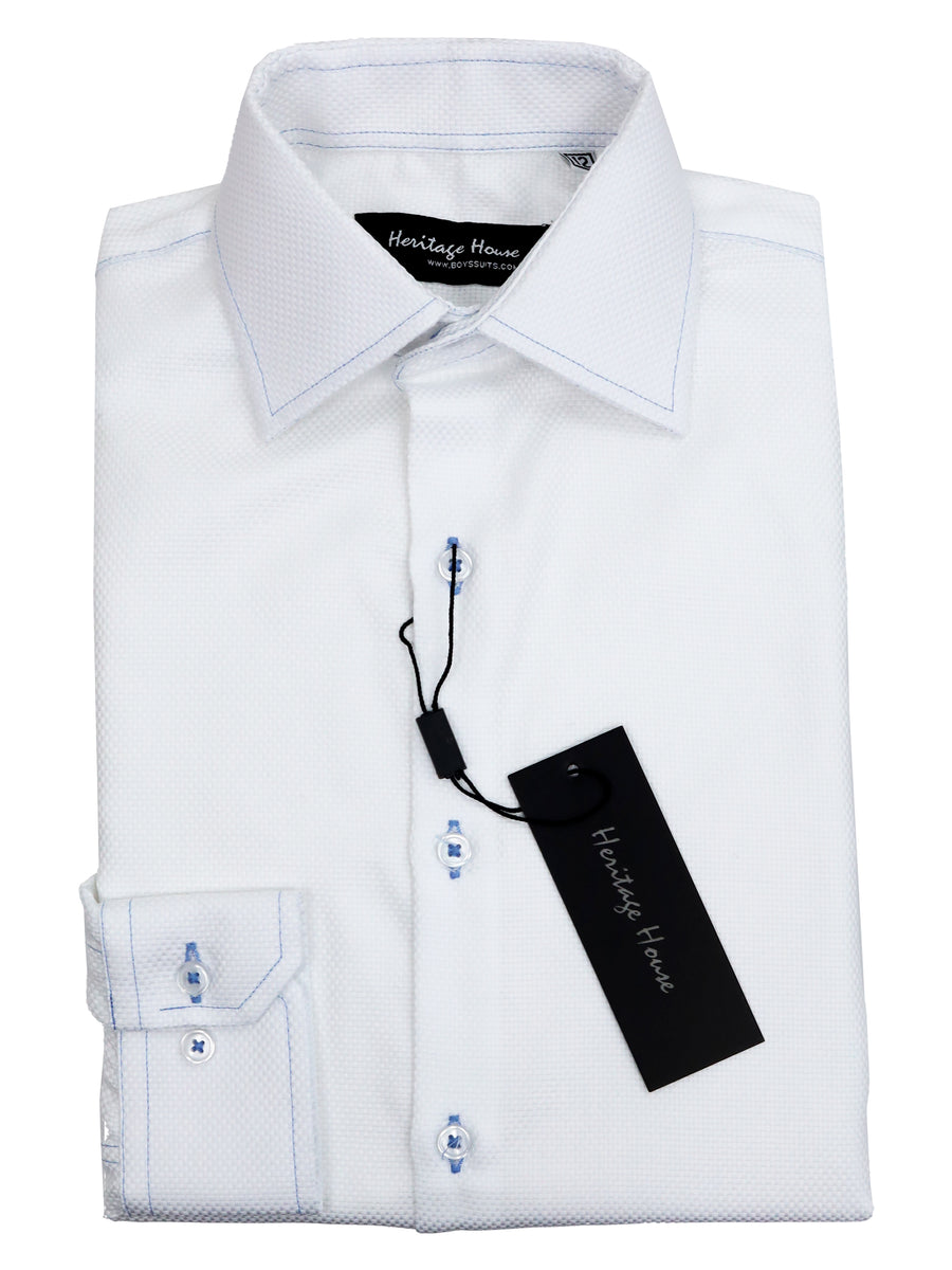 Heritage House 33420 Boy's Dress Shirt - Tonal Pique - White