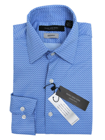 Andrew Marc 33610 Boy's Dress Shirt - Skinny Fit - Chevron - Blue