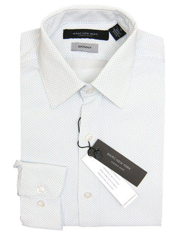 Andrew Marc 33625 Boy's Dress Shirt - Skinny Fit - Dot - White/Blue