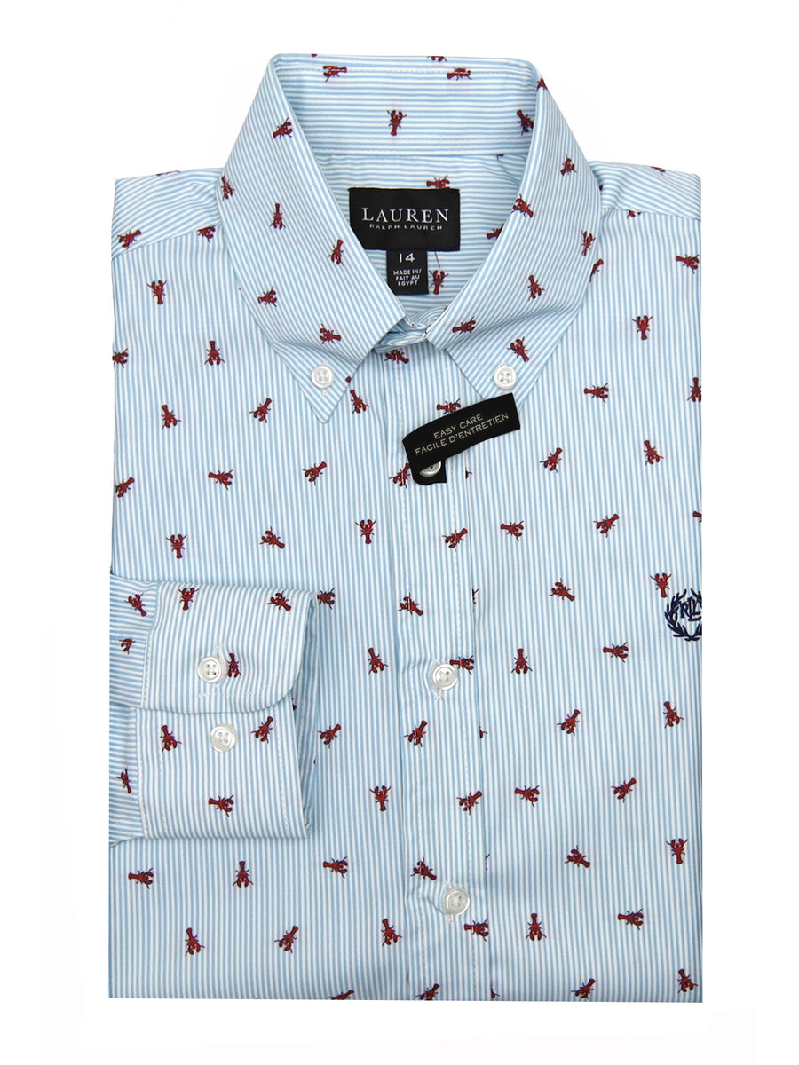 Lauren Ralph Lauren 33639 Boy's Dress Shirt- Stripe with Lobster Pattern - Blue/White