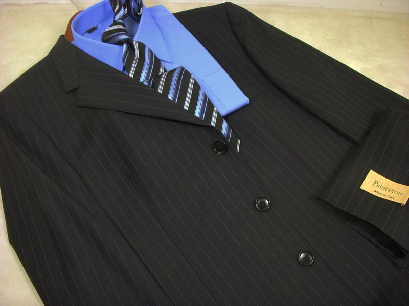 Princeton 337 100% Wool Boy's Suit - Stripe - Black