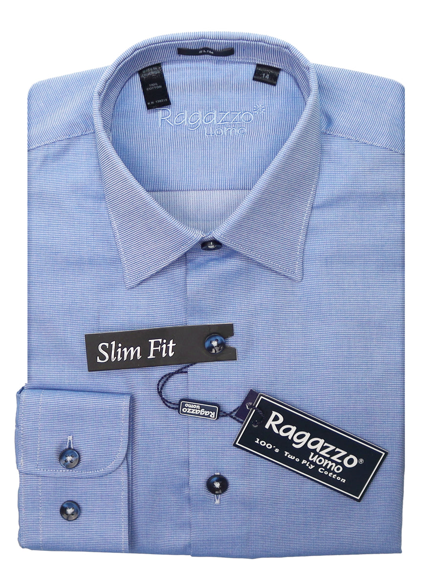 Ragazzo 33820 Boy's Slim Fit Dress Shirt -Micro Weave - Blue